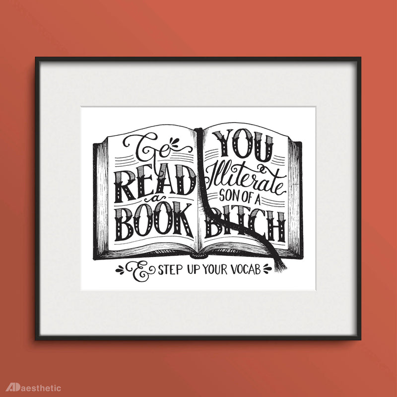 Go Read A Book Poster - Hand lettered Print