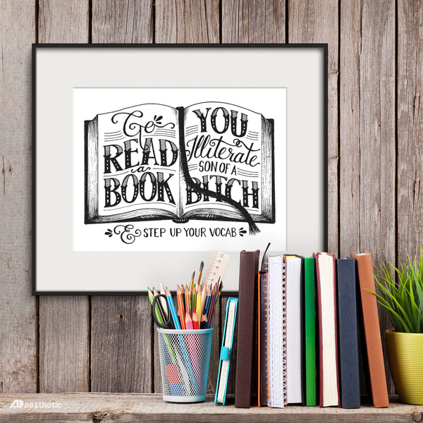 Go Read A Book Poster - Hand lettered Print