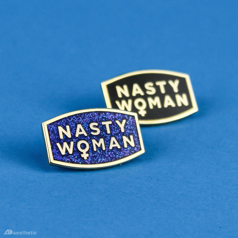Nasty Woman Enamel Lapel Pin - Purple Glitter